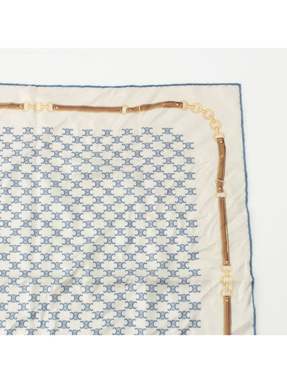 Celine Silk Triomphe Logo Chain Pattern Large Scarf Ivory Blue - Picture 3 of 9